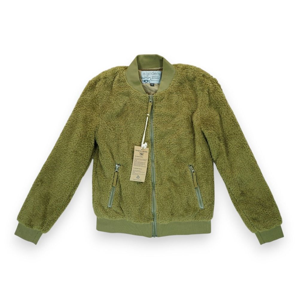 NWT Islanders Women's Jacket‎ Bomber Sherpa Fleece Green Size S Full Zip Pockets